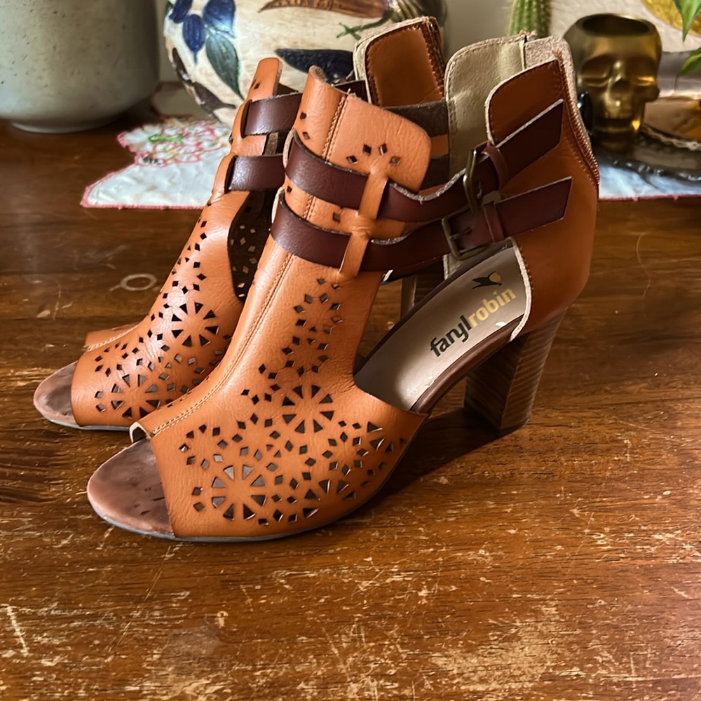 Faryl Robin perforated cut out double side buckle heeled sandal